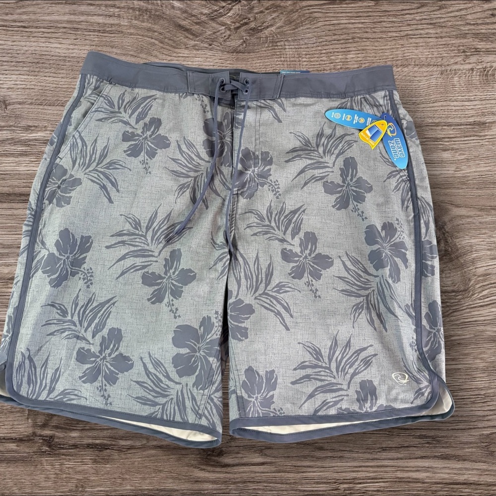 Wave Zone Swim Trunks 42 Blue Palm Board Shorts liner Mens Pockets NWT (140)